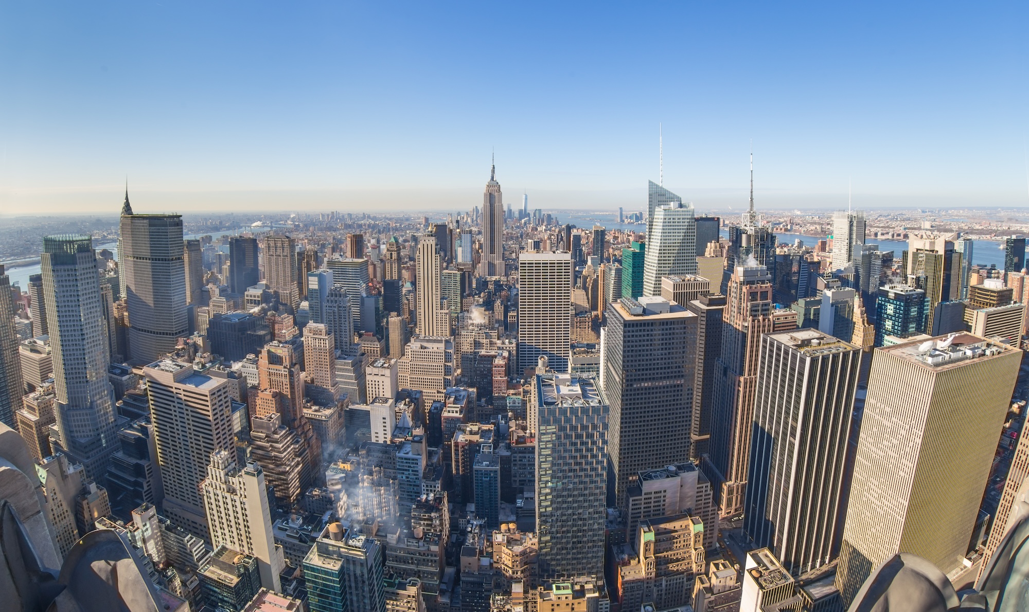 New York City Manhattan downtown skyline.